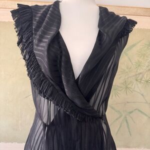 Vintage CHLOE Sheer Black Silk Ruffle Wrap Front Cap Sleeved top